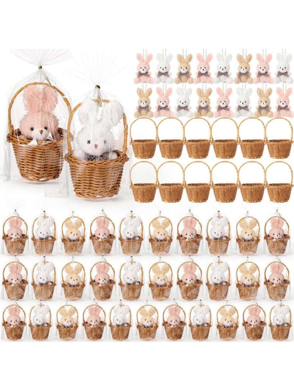 144 Pcs Mini Easter Bunny Gift Set with Woven Baskets - Party Supplies & Decor